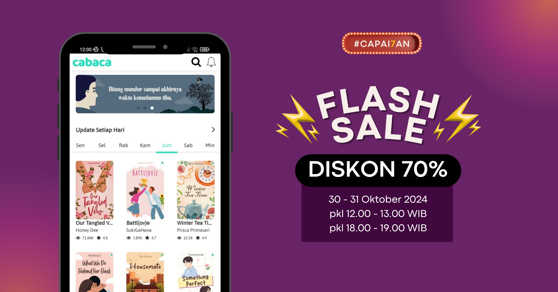 Flash Sale Diskon 70% Novel Cabaca #Capai7an